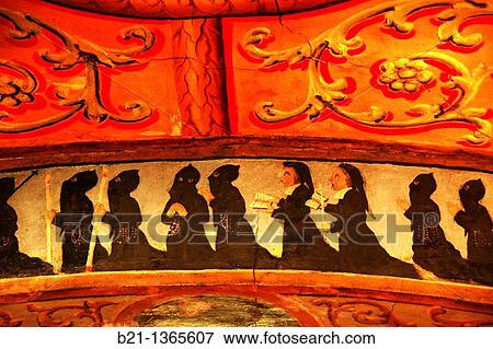15th century wall paintings of the Notre-Dame-de-Garaison abbey, Hautes-Pyrenees, Midi-Pyrenees, France View Large Photo Image Stock Photo - 15th century wall paintings of the Notre-Dame-de-Garaison abbey, Hautes-Pyrenees, Midi-Pyrenees, France. Fotosearch