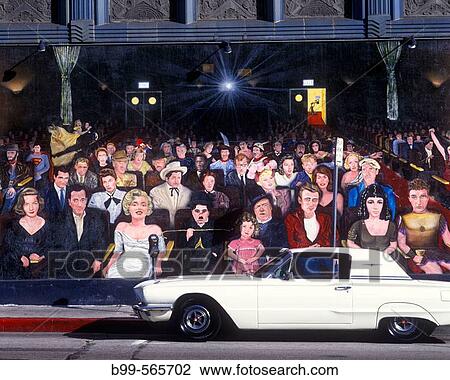 Stock Image - 1966 Ford Thunderbird, Mural, Wilcox Avenue, Hollywood, Los Angeles, California, USA.. Fotosearch
