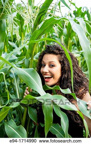 21 year old brunette woman standing by corn plants View Large Photo Image Stock Image - 21 year old brunette woman standing by corn plants. Fotosearch