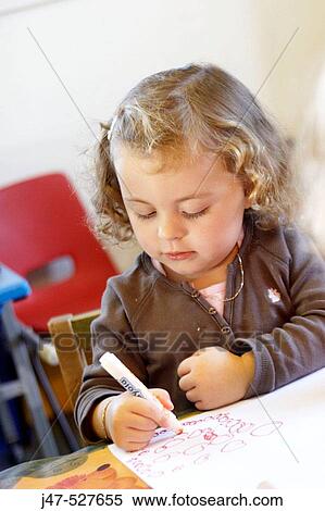 3 year old girl at nursery, drawing View Large Photo Image Stock Photography - 3 year old girl at nursery, drawing. Fotosearch