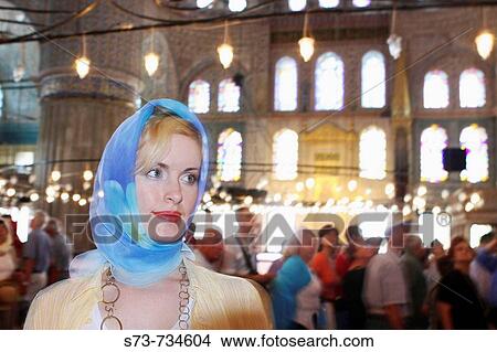 30 year old woman in the Blue Mosque, Istanbul. Turkey View Large Photo Image Picture - 30 year old woman in the Blue Mosque, Istanbul. Turkey. Fotosearch