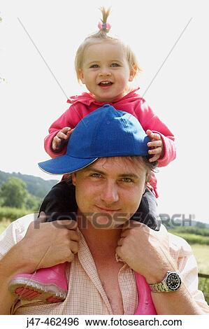 36 year old dad, holding 18 month old baby on his shoulders, smiling to camera View Large Photo Image Stock Photograph - 36 year old dad, holding 18 month old baby on his shoulders, smiling to camera. Fotosearch