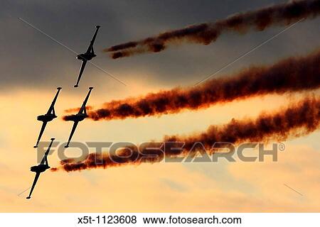 Stock Photo - 4 Israeli Air force Fouga Magister CM-170 in aerobatics display. Fotosearch
