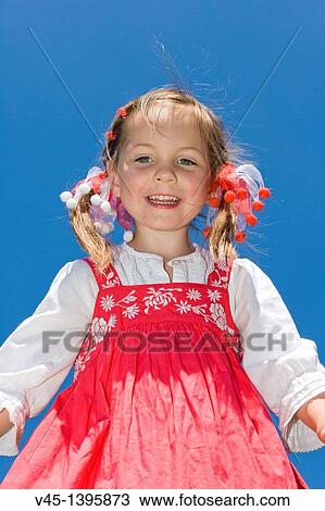 4 years old girl in red dress against blue sky. View Large Photo Image Stock Image - 4 years old girl in red dress against blue sky.. Fotosearch