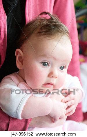 5 month old baby girl sitting on knee, headshot, serious View Large Photo Image Stock Image - 5 month old baby girl sitting on knee, headshot, serious. Fotosearch
