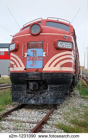 Stock Image - A 1949 F-7 B&M diesel locomotive on display at the Grand Trunk Railroad Museum in Gorham, New Hampshire USA. Fotosearch
