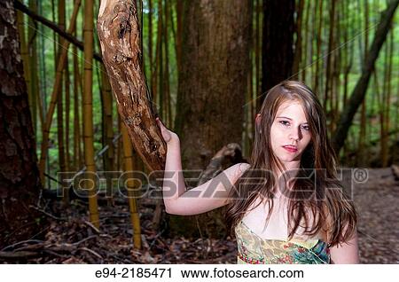 A 22 year old brunette woman in a bamboo forest wearing a summer dress looking directly at the camera. View Large Photo Image Stock Image - A 22 year old brunette woman in a bamboo forest wearing a summer dress looking directly at the camera.. Fotosearch