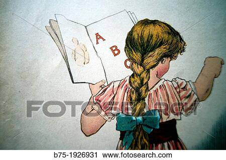 Stock Image - A, B, C, image of a girl with a reading book in hand. Fotosearch
