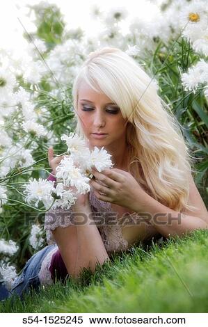 Stock Photography - A beautiful young caucasian woman outdoors in Spokane, Washington, USA. Fotosearch
