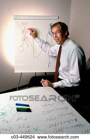 A business consultant explains work flow using different colored paths drawn on an A-Frame" chart in Irvine, California, USA. " View Large Photo Image Picture - A business consultant explains work flow using different colored paths drawn on an A-Frame" chart in Irvine, California, USA. ". Fotosearch