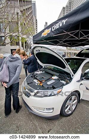 A Chevrolet Volt hybrid gas/electric car is on exhibit in Embarcadero Center in downtown San Francisco View Large Photo Image Stock Photo - A Chevrolet Volt hybrid gas/electric car is on exhibit in Embarcadero Center in downtown San Francisco. Fotosearch