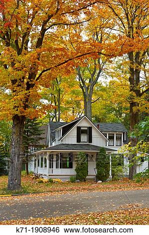 A Colonial home with fall foliage color in Petoskey, Michigan, USA View Large Photo Image Stock Photograph - A Colonial home with fall foliage color in Petoskey, Michigan, USA. Fotosearch