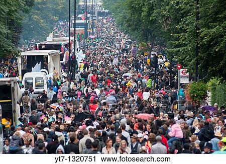 Stock Image - A crowded Ladbroke grove at the Notting Hill Carnival 2010, London, England. Fotosearch