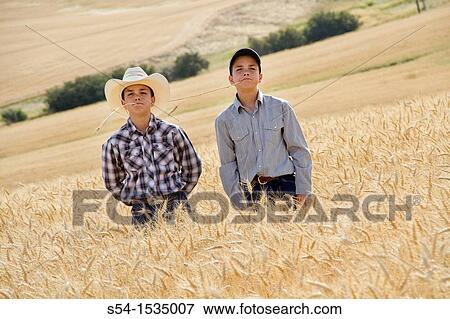 Stock Photo - A farming family in Fairfield, Washington, USA. Fotosearch