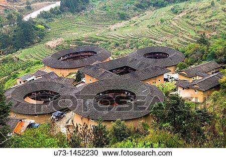 A group of Tulou buildings in Fujian province, China. View Large Photo Image Stock Image - A group of Tulou buildings in Fujian province, China.. Fotosearch