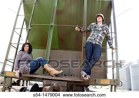 Picture - A happy young couple outdoors in Reardan, Washington, USA.. Fotosearch