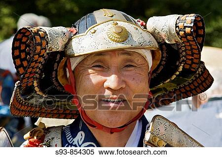 A head shot of a smiling Japanese man dressed up as a samurai for the Jidai Matsuri Festival of Ages in Kyoto, showing showing helmet and head gear View Large Photo Image Stock Photography - A head shot of a smiling Japanese man dressed up as a samurai for the Jidai Matsuri Festival of Ages in Kyoto, showing showing helmet and head gear. Fotosearch