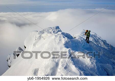 A hiker at the summit of Mount Sniezka at the Karkonosze mountains, Poland. View Large Photo Image Stock Photograph - A hiker at the summit of Mount Sniezka at the Karkonosze mountains, Poland.. Fotosearch