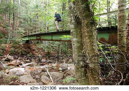 A hiker on footbridge which crosses Black Brook in the Pemigewasset Wilderness in Lincoln, New Hampshire USA View Large Photo Image Stock Photograph - A hiker on footbridge which crosses Black Brook in the Pemigewasset Wilderness in Lincoln, New Hampshire USA. Fotosearch