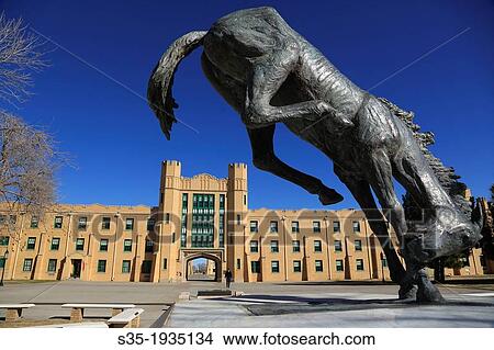 Picture - A jumping horse statue in front of New Mexico Military Institute. Roswell. New Mexico. USA.. Fotosearch