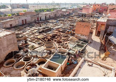 A leather tannery, Marrakesh, Marrakech-Tensift-El Haouz, Morocco. View Large Photo Image Stock Photograph - A leather tannery, Marrakesh, Marrakech-Tensift-El Haouz, Morocco.. Fotosearch