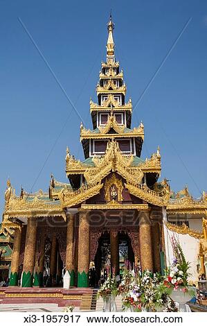 A prayer hall at Shwedagon Pagoda, Yangon, (Rangoon), Myanmar, (Burma). View Large Photo Image Stock Photo - A prayer hall at Shwedagon Pagoda, Yangon, (Rangoon), Myanmar, (Burma).. Fotosearch