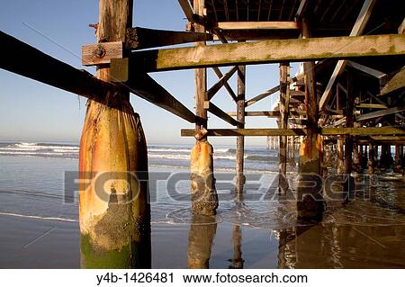 A reflection forms in the seawater washing in underneath a pier, Chrystal Pier Hotel, Pacific Beach, San Diego, California View Large Photo Image Stock Image - A reflection forms in the seawater washing in underneath a pier, Chrystal Pier Hotel, Pacific Beach, San Diego, California. Fotosearch