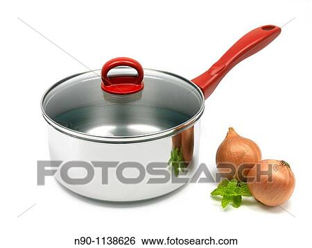 Stock Photograph - A silver cooking pot isolated against a white background. Fotosearch
