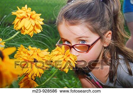 A six-year-old girl sniffs a flower, Pennsylvania, USA View Large Photo Image Stock Photograph - A six-year-old girl sniffs a flower, Pennsylvania, USA. Fotosearch