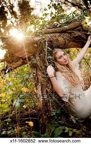 a slim blonde woman girl alone in woodland autumn afternoon daytime UK View Large Photo Image Stock Image - a slim blonde woman girl alone in woodland autumn afternoon daytime UK. Fotosearch