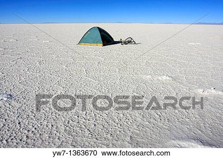 A tent and a bicycle on the frozen salt lake called? Salar de Uyuni? in Bolivia View Large Photo Image Stock Image - A tent and a bicycle on the frozen salt lake called? Salar de Uyuni? in Bolivia. Fotosearch