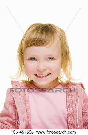 A three year old girl with blonde hair wearing a pink sweater and a pink top looks into camera with a big smile. View Large Photo Image Stock Photography - A three year old girl with blonde hair wearing a pink sweater and a pink top looks into camera with a big smile.. Fotosearch