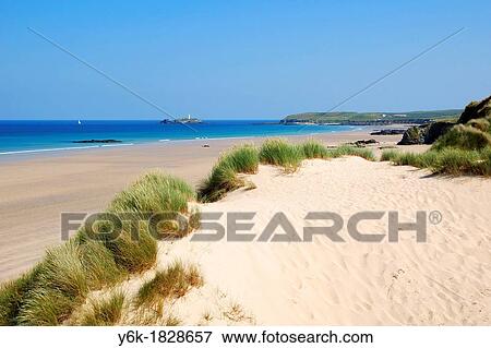 Stock Photo - a view from the sand dunes at upton towans near hayle in cornwall, england, uk. Fotosearch