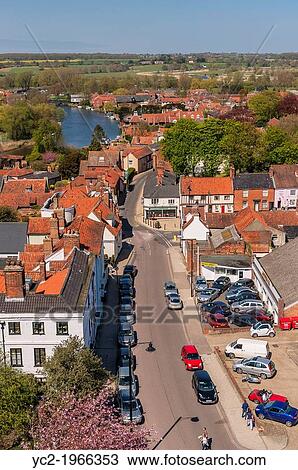 Stock Image - A view of Beccles from the top of the church tower in Beccles, Suffolk, England, Britain, Uk.. Fotosearch