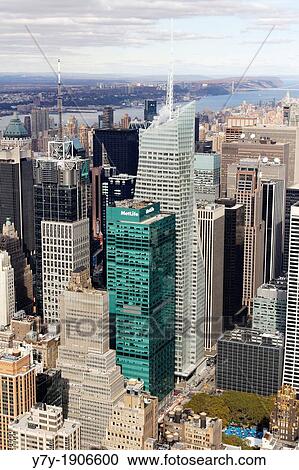 Stock Image - A view of the Manhattan cityscape from the Empire State Building in New York, NY. Fotosearch