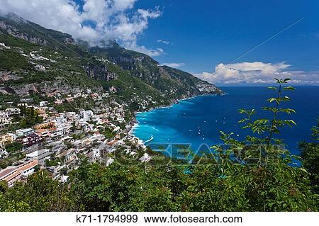 A view of the town of Positano and the Amalfi Coast, Italy View Large Photo Image Stock Photo - A view of the town of Positano and the Amalfi Coast, Italy. Fotosearch