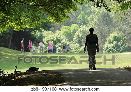 Stock Photo - A walk in the park, Lake Lynn Greenway, Raleigh, North Carolina, USA. Fotosearch