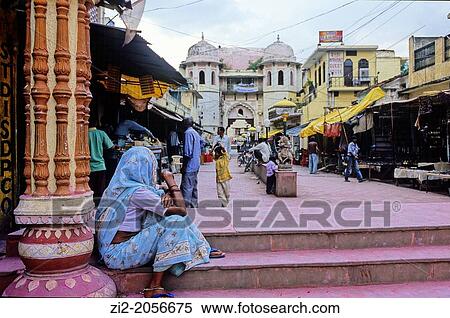 Stock Photography - A woman in the square, Orcha, Madhya Pradesh, India, Asia.. Fotosearch