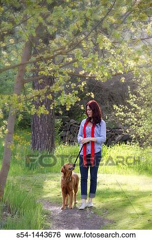 A woman outdoors with her Golden Retriever View Large Photo Image Stock Photograph - A woman outdoors with her Golden Retriever. Fotosearch