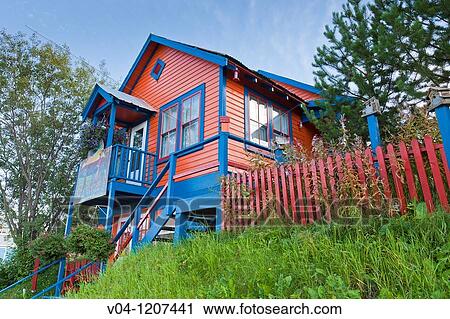 Stock Image - A wooden building in Wells, British Columbia, Canada. Fotosearch