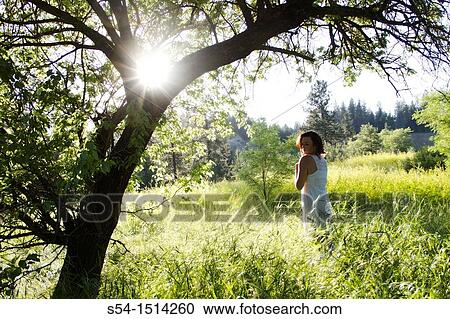 Stock Image - A young caucasian woman outdoors in a park in Spokane, Washington, USA.. Fotosearch