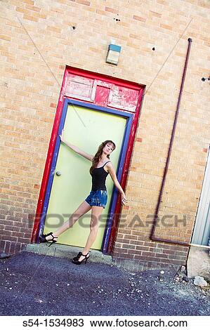 Stock Image - A young woman outdoors in Spokane, Washington, USA. Fotosearch
