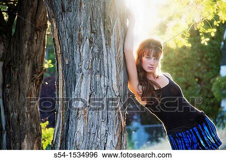 Stock Photograph - A young woman outdoors in Spokane, Washington, USA. Fotosearch