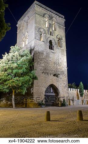 Stock Image - Abacial Tower XII Century in Laguardia mediaeval village of La Rioja Alavesa, Alava, Basque Country, Spain. Fotosearch