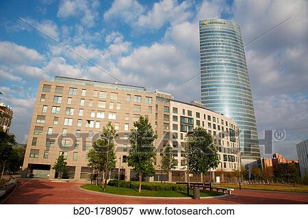 Stock Photo - Abandoibarra Avenue, Iberdrola tower, Bilbo-Bilbao, Biscay, Basque Country, Spain.. Fotosearch