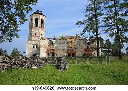 Stock Photo - Abandoned church, Oshevensk, Archangelsk (Arkhangelsk) region, Russia. Fotosearch
