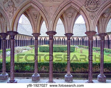 Abbey cloister, Mont Saint Michel, Normandy, Bretagne, France View Large Photo Image Stock Photo - Abbey cloister, Mont Saint Michel, Normandy, Bretagne, France. Fotosearch