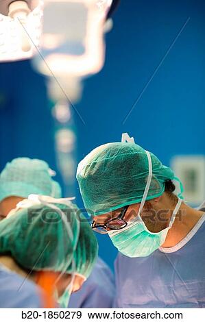 Stock Photo - Abdominal Hernia Surgery, Surgeon, General Emergency Surgery, Operating Theatre, Donostia Hospital, San Sebastian, Donostia, Gipuzkoa, Basque Country, Spain. Fotosearch