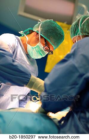 Stock Photo - Abdominal Hernia Surgery, Surgeon, General Emergency Surgery, Operating Theatre, Donostia Hospital, San Sebastian, Donostia, Gipuzkoa, Basque Country, Spain. Fotosearch