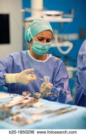 Stock Photo - Abdominal Hernia Surgery, Surgeon, General Emergency Surgery, Operating Theatre, Donostia Hospital, San Sebastian, Donostia, Gipuzkoa, Basque Country, Spain. Fotosearch